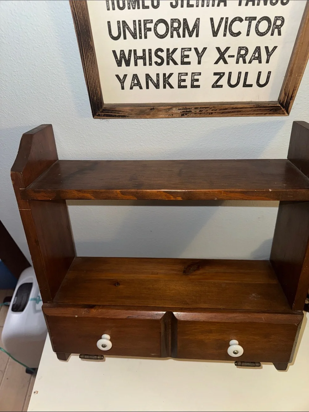 Vintage Handcrafted Wooden Rustic Wall Shelf Towel Holder Spice/Tea/Recipe Rack